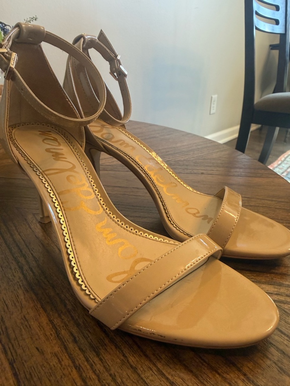 Sam Edelman Nude Patent Ankle-Strap heels